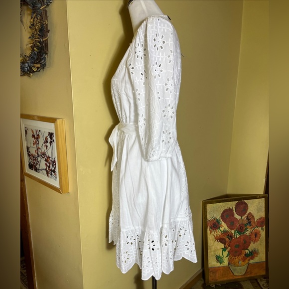 J CREW Size Small White Eyelet Dress Tie Waist Scalloped Edges Ethereal $148 NWT - Picture 9 of 16